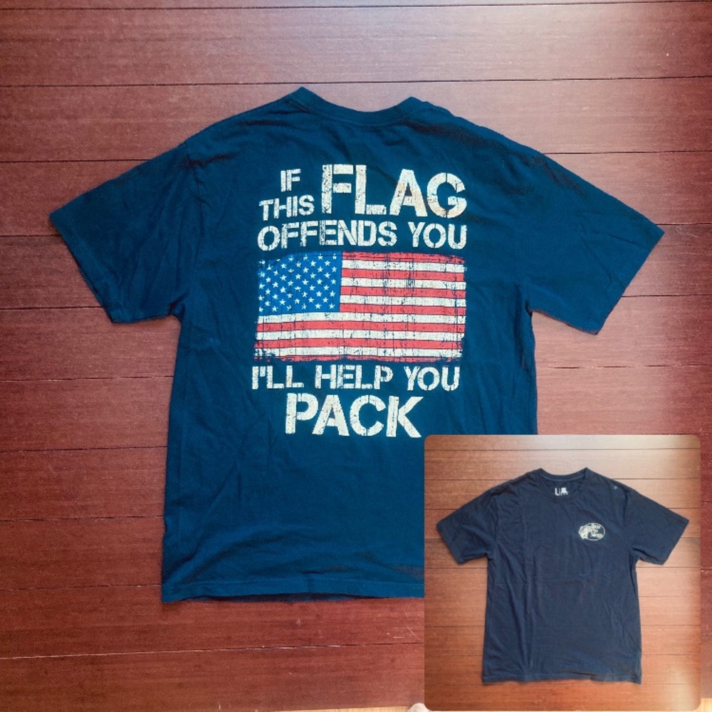 Bass Pro Shops Men’s Navy American Flag Fishing Tshirt - Size Large